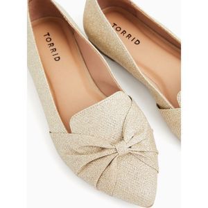 Torrid Gold Shimmer Bow Pointed Toe Loafer